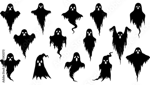 Ghost halloween horror silhouettes set, large pack of vector silhouette.