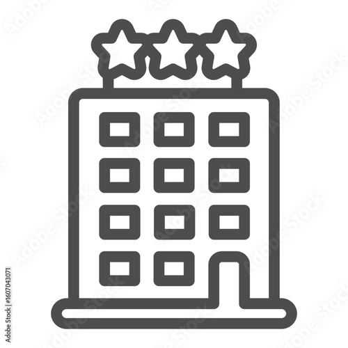 Three star motel line icon, traveler survey concept. Vector graphics. Low cost hotel, building sign on white background, outline style icon for mobile or web design.
