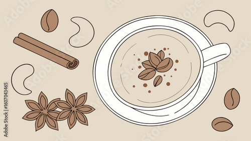 Delicious masala chai latte recipe with cinnamon and star anise for a cozy autumn drink at home