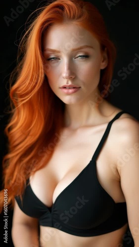 Wallpaper Mural Portrait of redhead sexy woman with long hair on black background. Perfect girl with the blue eyes, nice clean skin, beautiful natural makeup, red hair. Torontodigital.ca