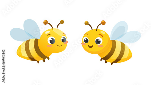 Cute cartoon honey bees vector illustration flying bees insect character design bumble bee drawing graphic art