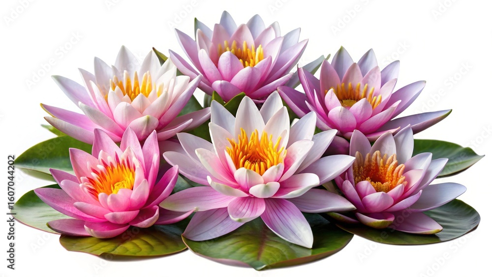 Obraz premium Elegant water lilies with pink and white petals and sunny yellow centers