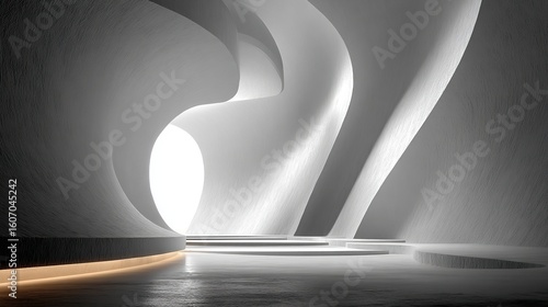Minimalist architectural photography, with white vertical lines on a grey background, has a futuristic feel. 
