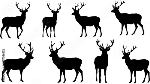 Set of deer silhouette illustration. Deer icon set vector design.