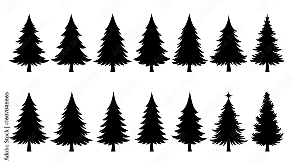 Obraz premium Set of black christmas tree silhouette vector design.