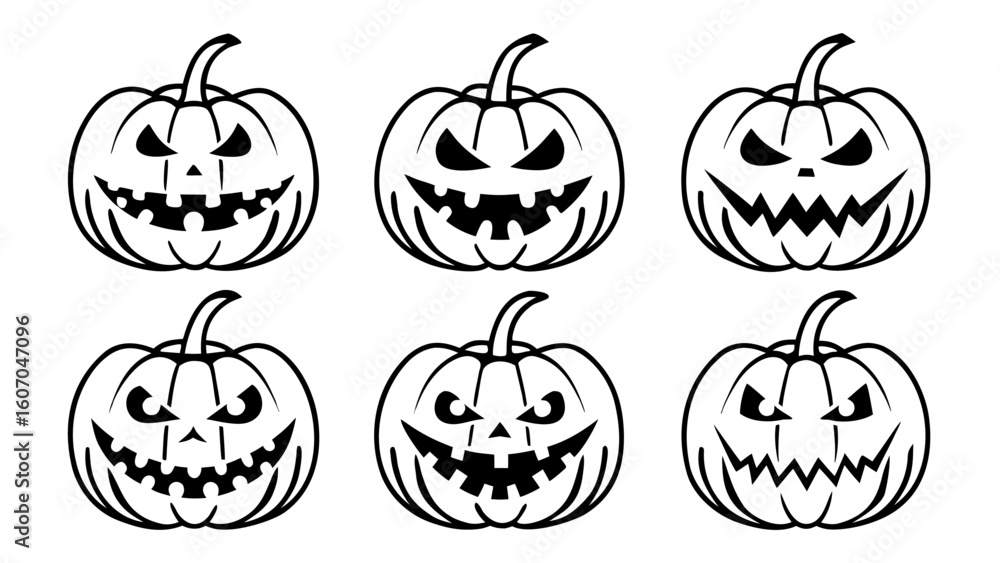 Fototapeta premium Halloween pumpkin line art vector clip art set