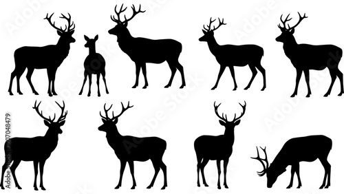 Set of deer silhouette illustration. Deer icon set vector design.