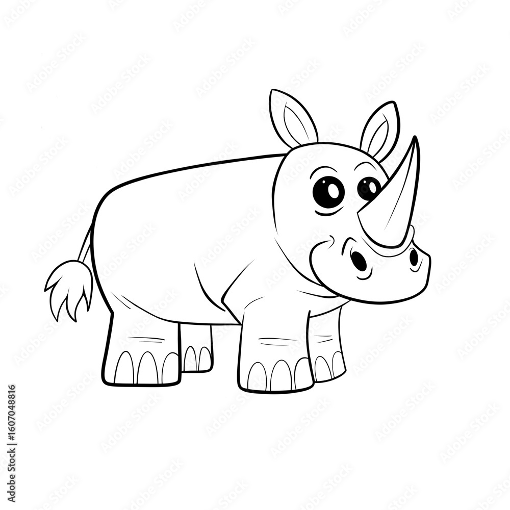 Naklejka premium Rhino with horn clip art hand drawn black and white