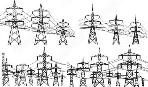 Power transmission lines in vector format for industrial design and electrical engineering concepts