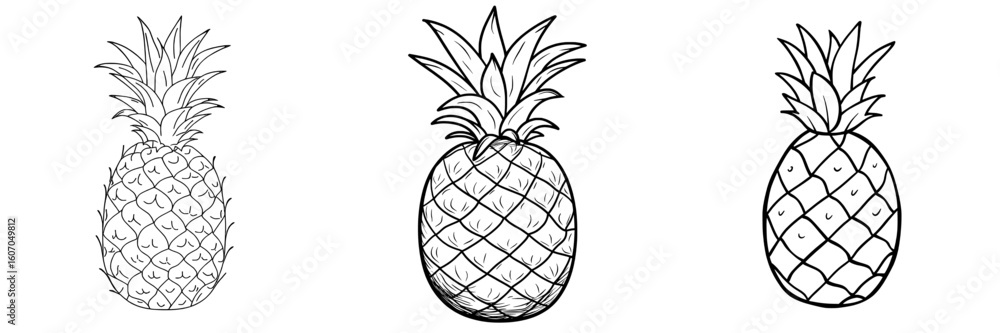 Fototapeta premium A modern stock illustration features a hand-drawn pineapple isolated on a white background