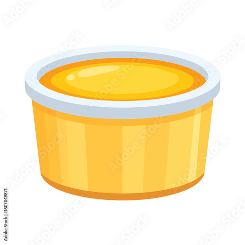 Cartoon-style yellow dipping cup filled with glossy golden honey sauce.