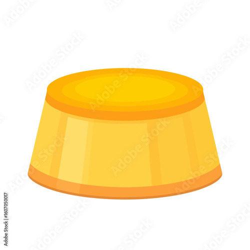 A vibrant yellow custard flan, a classic sweet pudding dessert, depicted in a simple, clean, flat illustration style.