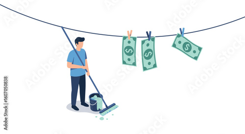 Businessman laundering money concept: economic crime financial fraud