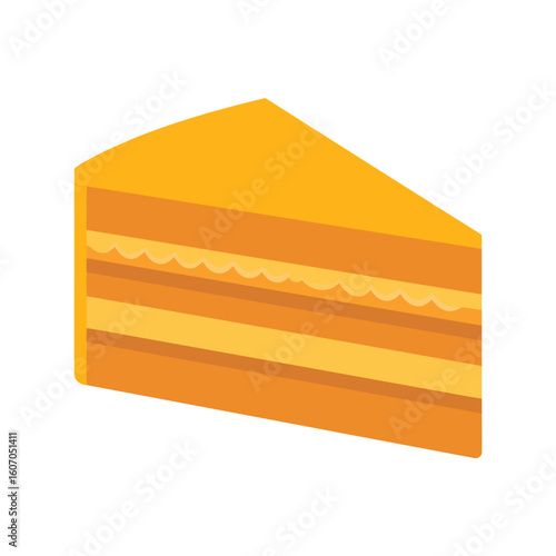 A vibrant orange and yellow layered cake slice with a scalloped cream filling.