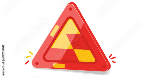 Vibrant red reflective traffic safety triangle sign for roadside emerg