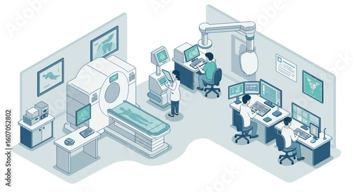 Modern medical technology room: mri and diagnostic computers in isomet
