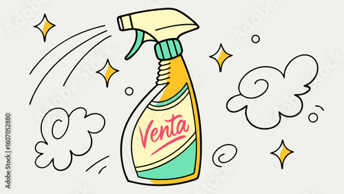 Vibrant spray cleaner bottle vector illustration for cleaning and household branding