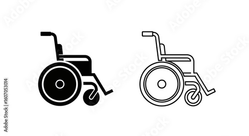 Two wheelchair icons, one filled and one outlined, displayed side-by-side on a white background.