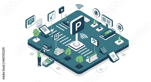 Smart parking system isometric design with digital connectivity and au