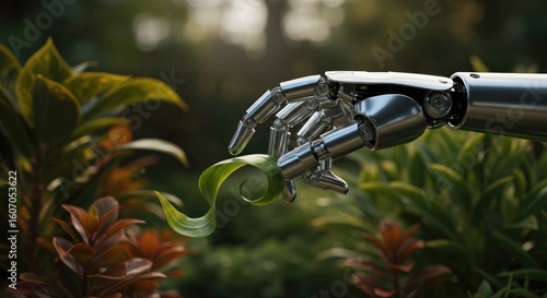 Robotic arm interacting with leaf