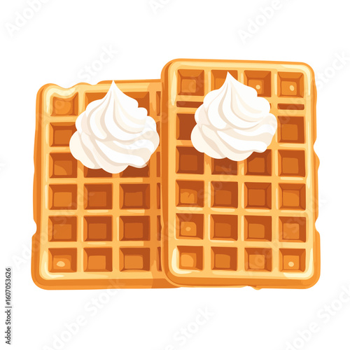 Freshly baked golden Belgian waffles with fluffy whipped cream topping.