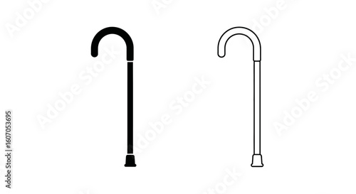 Two walking canes, one solid black and one outlined, stand side by side on a white background.