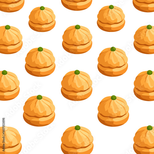 Golden-brown religieuse-style pastries with a swirled top and green garnish.