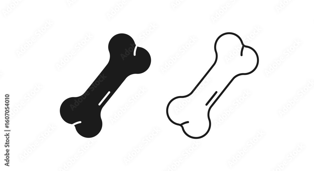 Fototapeta premium Two bone icons, one solid black and one outlined, isolated on a white background.