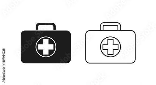 Two simple first-aid kit icons; one filled, one outlined.