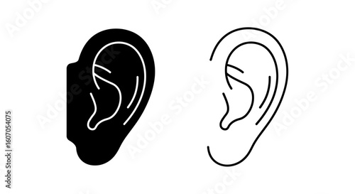 Two simple ear icons; one solid black, one outlined.