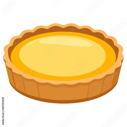 A whole custard pie with a glossy yellow filling and a decorative fluted pastry crust.