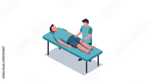 Isometric view of physiotherapist treating patient on therapy table