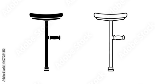 A pair of simple, contrasting illustrations depicting a forearm crutch.
