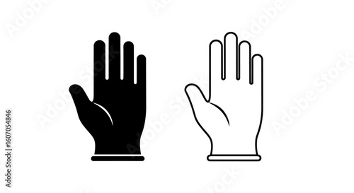 Two hand icons, one black and one white, representing latex gloves.