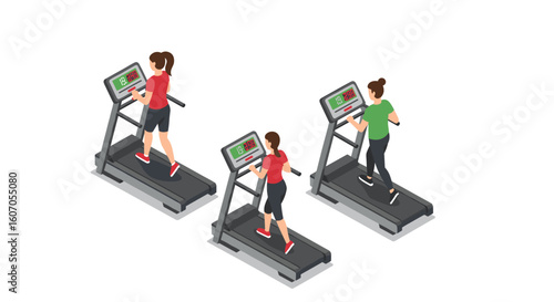 Isometric design of people exercising on treadmills with digital displ