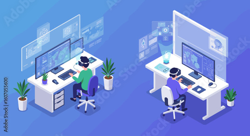 Virtual reality workstation: immersive tech and futuristic office spac