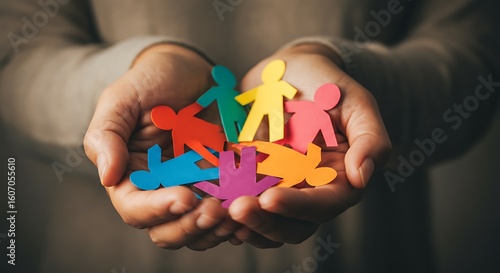 Wallpaper Mural Diversity and Inclusion Concept with Colorful Paper Cutout People Held in Hands Symbolizing Unity and Equality Promoting Social Cohesion Torontodigital.ca