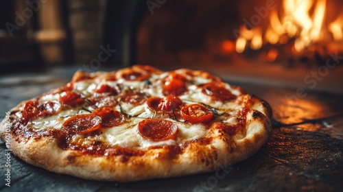 Wallpaper Mural Freshly baked pepperoni pizza in a rustic oven during evening hours Torontodigital.ca