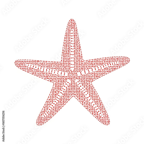 A red starfish illustration with a textured pattern on a white background.