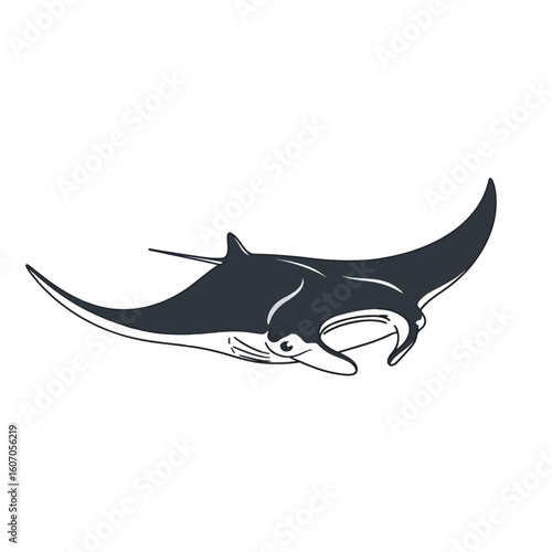 Silhouette of a manta ray, elegantly gliding through the ocean.