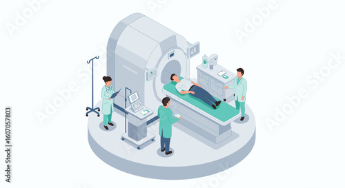 Modern isometric medical imaging: mri scan procedure in action