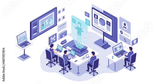 Collaborative teamwork and virtual presentation in modern office works