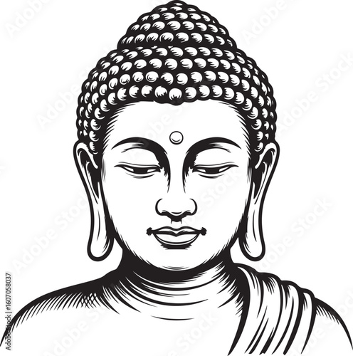 Gautama Buddha Face Line Art Illustration