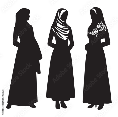 hijab style standing vector silhouette design white background
