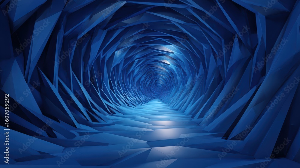 Naklejka premium A mesmerizing blue geometric tunnel design that creates an illusion of depth and movement.