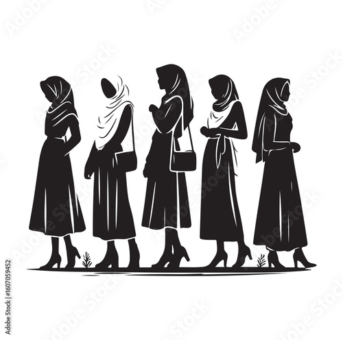 hijab style standing vector silhouette design white background