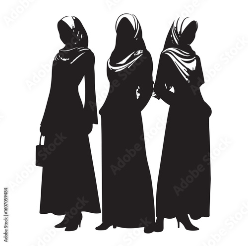 hijab style standing vector silhouette design white background