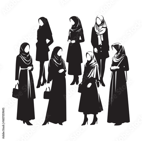 hijab style standing vector silhouette design white background