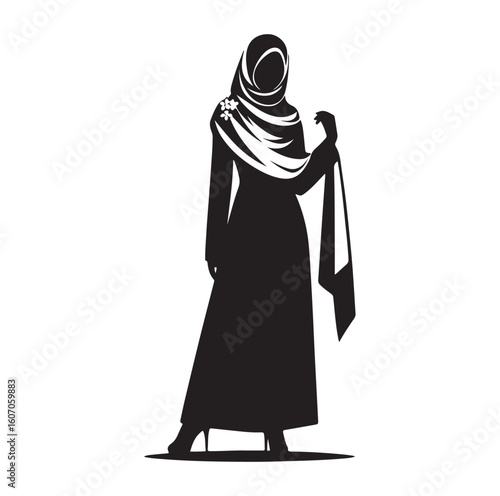hijab style standing vector silhouette design white background