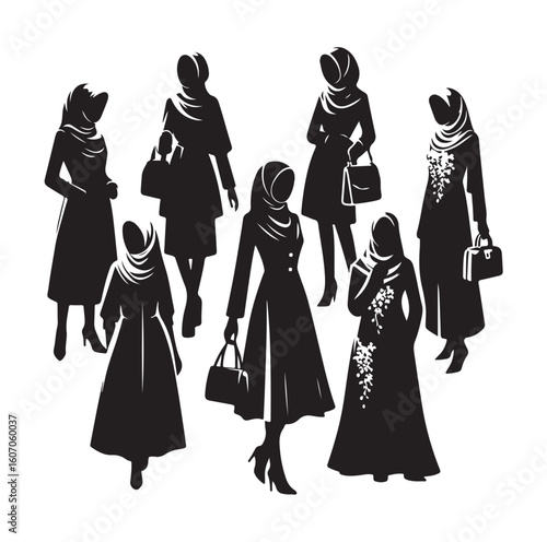 hijab style standing vector silhouette design white background
